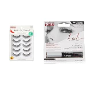 KISS Looks So Natural False Eyelashes Shy’ 12mm, 5 Pairs, Lash Couture Lash Glue, Black Adhesive, Strip Lashes