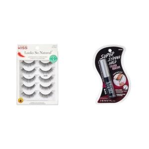 KISS Looks So Natural False Eyelashes & i-Envy by KISS Super Strong Hold Eyelash Adhesive Waterproof, Long-Lasting Strip Lash Glue, Natural-Looking Allergy & Latex Free with Brush Applicator (Black)