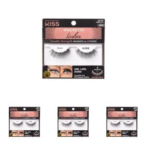 KISS Magnetic Lashes, Charm, 1 Pair of Synthetic False Eyelashes With 5 Double Strength Magnets, Wind Resistant, Dermatologist Tested Fake Lashes Last Up To 16 Hours, Reusable Up To 15 Times, Black(2 Count (Pack of 4))