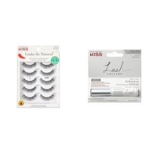 KISS Looks So Natural False Eyelashes Shy’ 12mm, 5 Pairs, KISS Lash Couture Lash Glue, Super Strong Adhesive, White