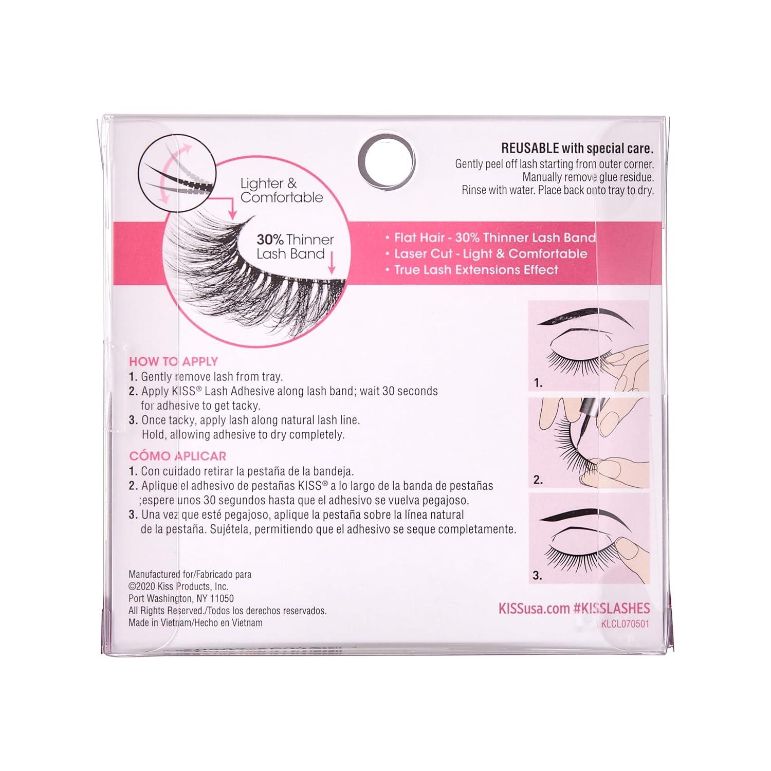 imageKISS Lash Couture LuXtensions Collection False Eyelashes Flat Lash Technology Super Slim Lash Band Real Lash Extension Fibers Reusable Style Cashmere 14mm 1 Pair Strip Lashes Pack of 2