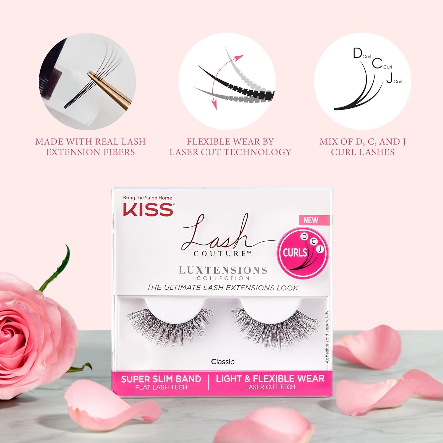 imageKISS Lash Couture LuXtensions Collection False Eyelashes Flat Lash Technology Super Slim Lash Band Real Lash Extension Fibers Reusable Style Cashmere 14mm 1 Pair Strip Lashes Pack of 2