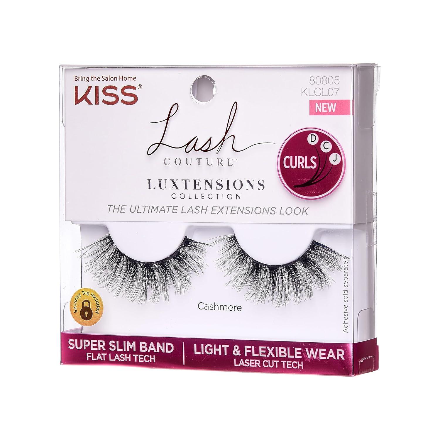 imageKISS Lash Couture LuXtensions Collection False Eyelashes Flat Lash Technology Super Slim Lash Band Real Lash Extension Fibers Reusable Style Cashmere 14mm 1 Pair Strip Lashes Pack of 2