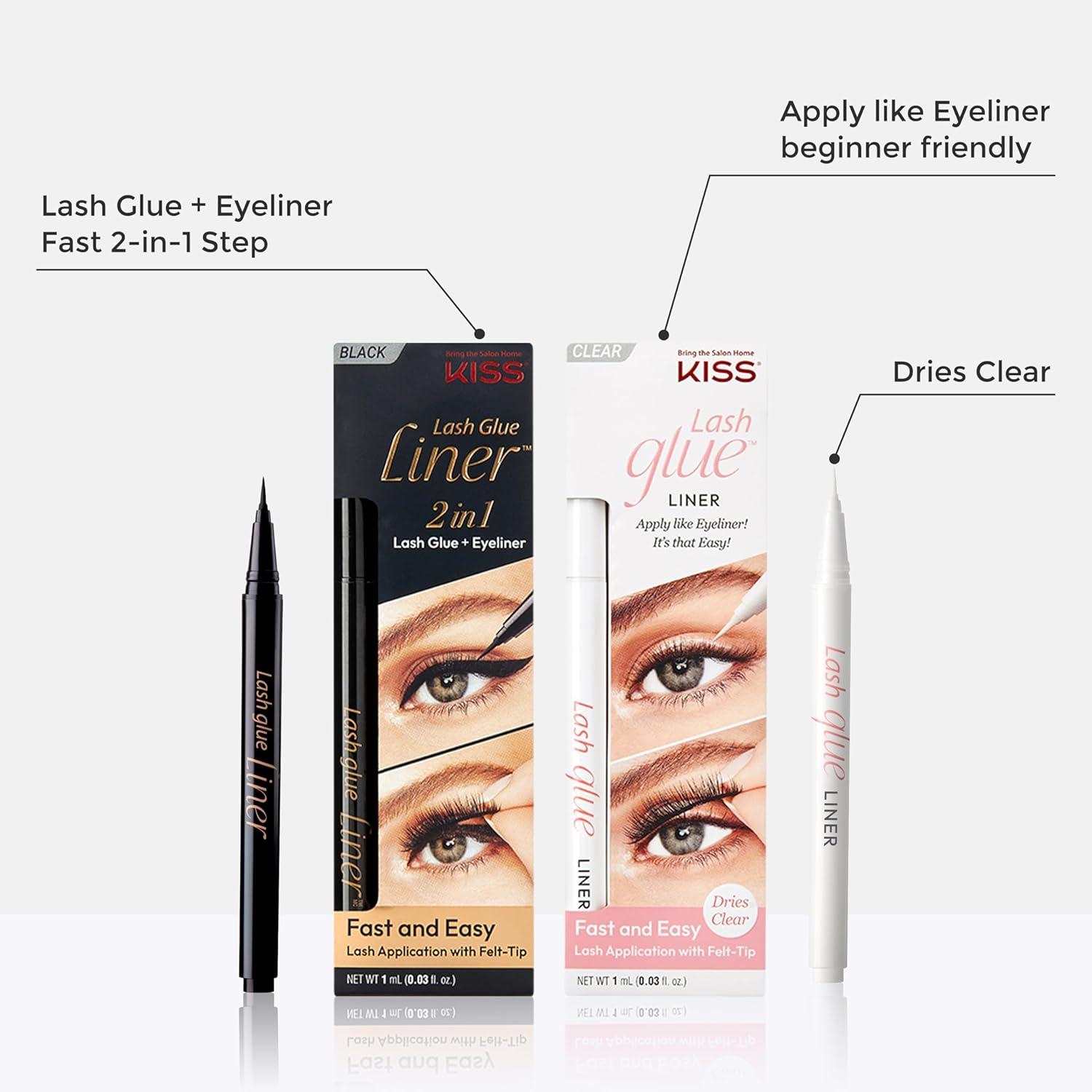 imageKISS Lash GLUEliner Matte Finish Foolproof Easy TouchUp False Eyelash Glue and Eyeliner Two in One Liner and Lash Glue Black 07 mL 002 fl oz Pack of 2