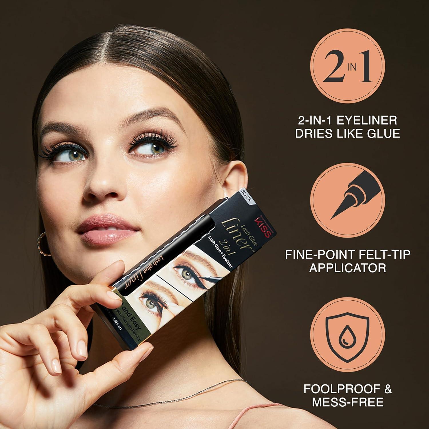 imageKISS Lash GLUEliner Matte Finish Foolproof Easy TouchUp False Eyelash Glue and Eyeliner Two in One Liner and Lash Glue Black 07 mL 002 fl oz Pack of 2