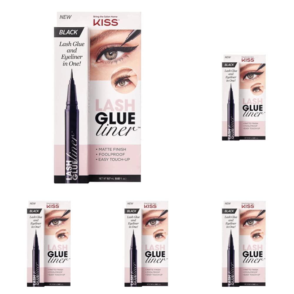 imageKISS Lash GLUEliner 2in1 FeltTip Eyelash Adhesive and Eyeliner Matte Finish Foolproof Application Easy TouchUp 002 Oz Black Packaging May Vary Pack of 5Black
