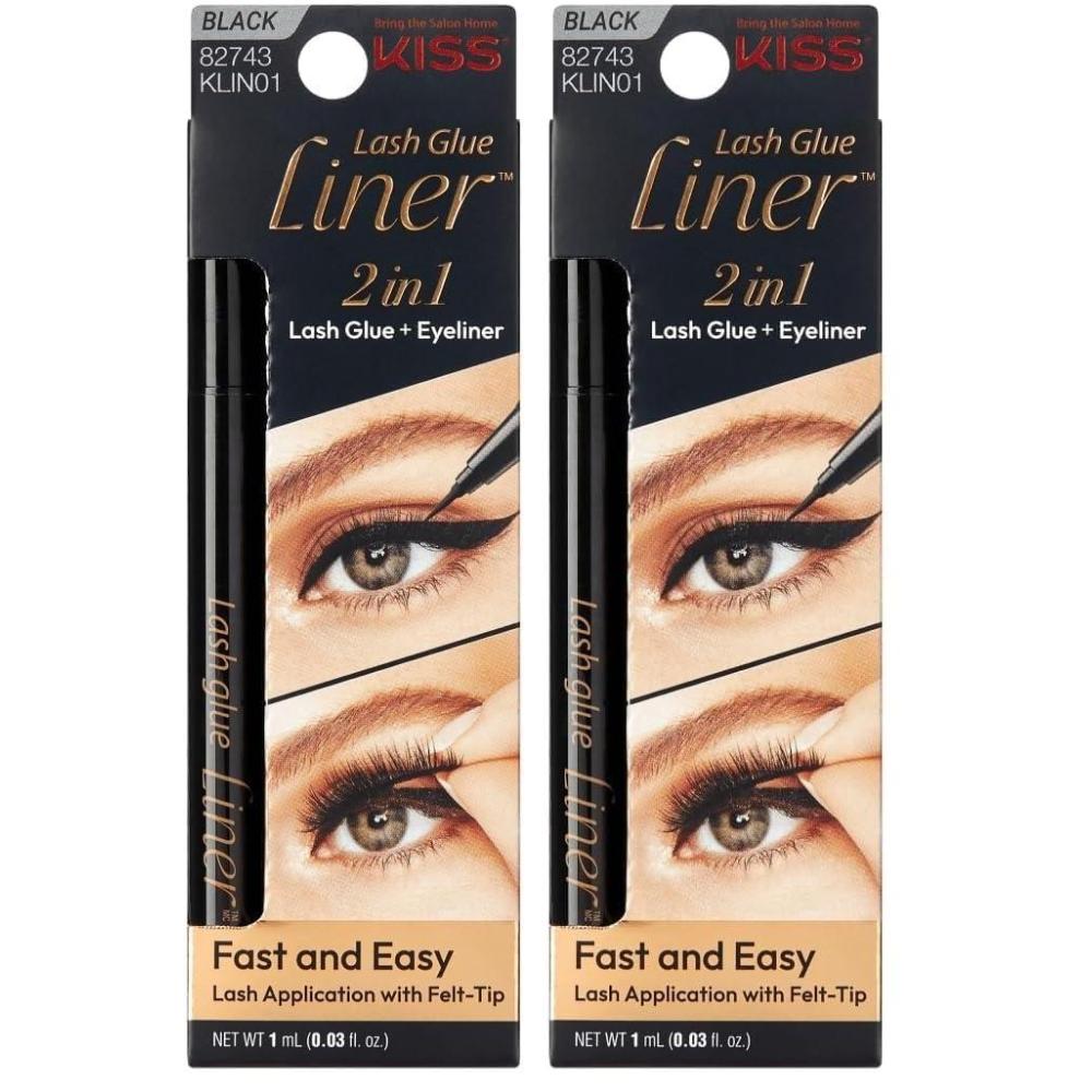 imageKISS Lash GLUEliner Matte Finish Foolproof Easy TouchUp False Eyelash Glue and Eyeliner Two in One Liner and Lash Glue Black 07 mL 002 fl oz Pack of 2