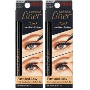KISS Lash GLUEliner, Matte Finish, Foolproof Easy Touch-Up False Eyelash Glue and Eyeliner, Two in One Liner and Lash Glue, Black, 0.7 mL, 0.02 fl. oz. (Pack of 2)