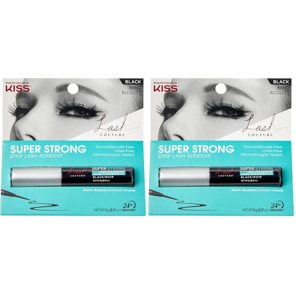 imageKISS Lash Couture LashGlue Super Strong Strip Adhesive Black Includes Lash Adhesive Long Lasting Wear Can Be Used with Strip Lashes and Clusters Pack of 2Black