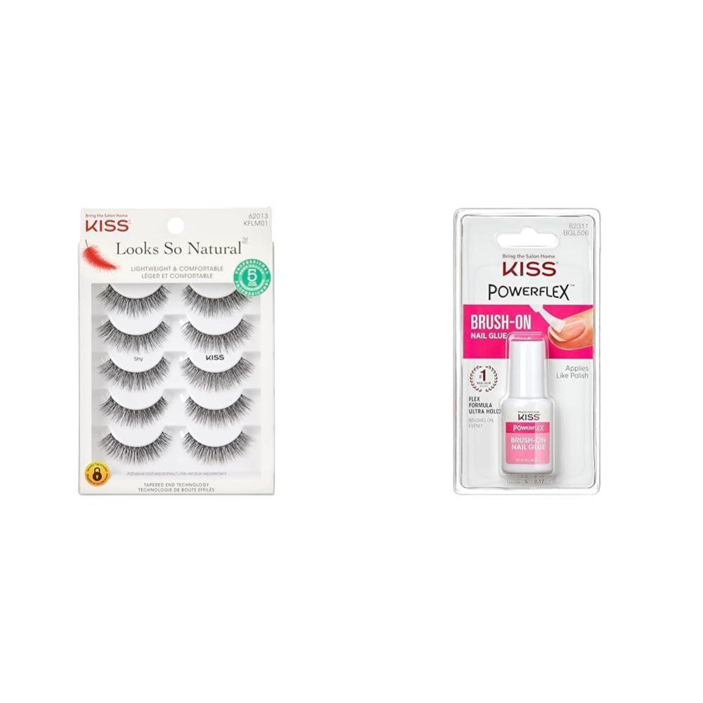 imageKISS Looks So Natural False Eyelashes Shy 12 mm 5 Pairs KISS PowerFlex BrushOn Nail Glue for Press On Nails Ultra Hold Flex Formula 5g
