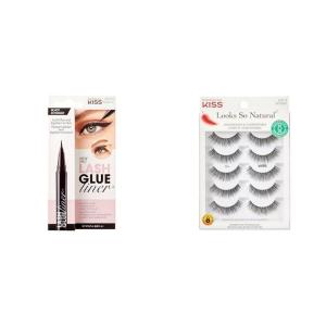 KISS Black Lash GLUEliner, 2-in-1 Felt-Tip Eyelash Adhesive and Eyeliner, Matte Finish & Looks So Natural False Eyelashes, Shy’, 12 mm, Includes 5 Pairs Of Lashes