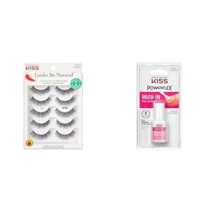 KISS Looks So Natural False Eyelashes ‘Shy’, 12 mm, 5 Pairs; KISS PowerFlex Brush-On Nail Glue for Press On Nails, Ultra Hold Flex Formula, 5g