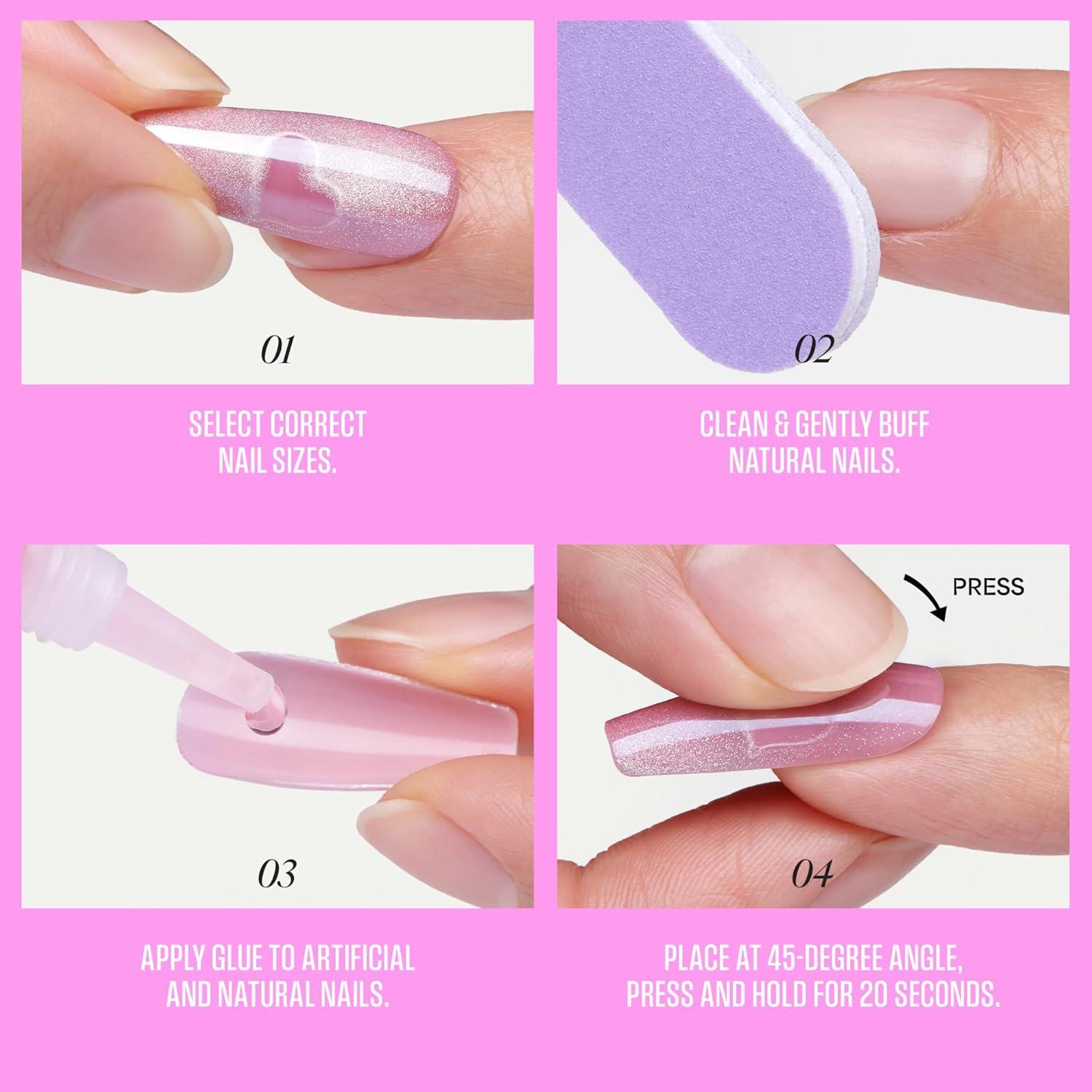 imageKISS GLAM Press On Nails Nail glue included Dive Pink Medium Size Almond Shape Includes 32 Nails 2g Glue 1 Manicure Stick 1 Mini File