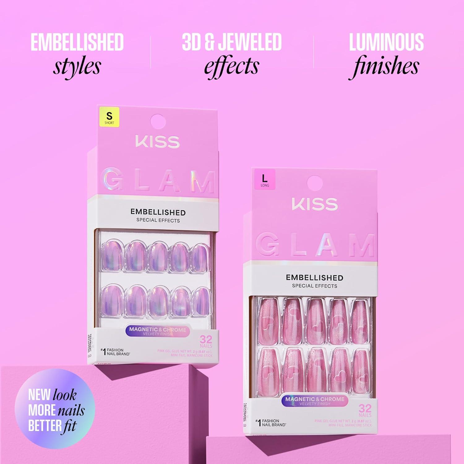 imageKISS GLAM Press On Nails Nail glue included Fairy Tale Pink Medium Size Almond Shape Includes 32 Nails 2g Glue 1 Manicure Stick 1 Mini File
