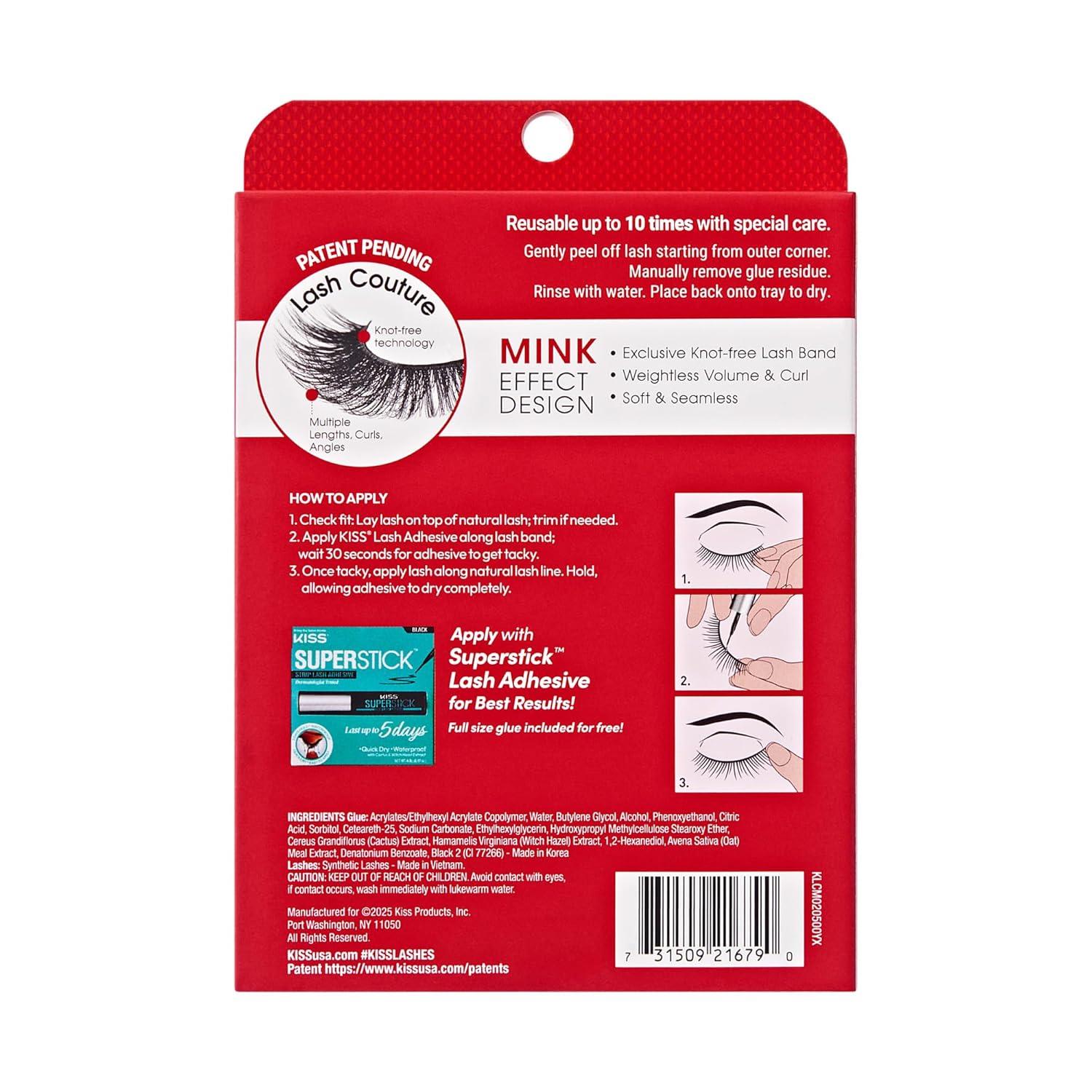 imageKISS Holiday Lash Couture Faux Mink False Eyelashes Little Black Dress 12mm CrueltyFree 3 Pairs 1 Pair with Glitter KISS SuperStick Strip Lash Adhesive Black Net Wt 48g 017 ozJubilee