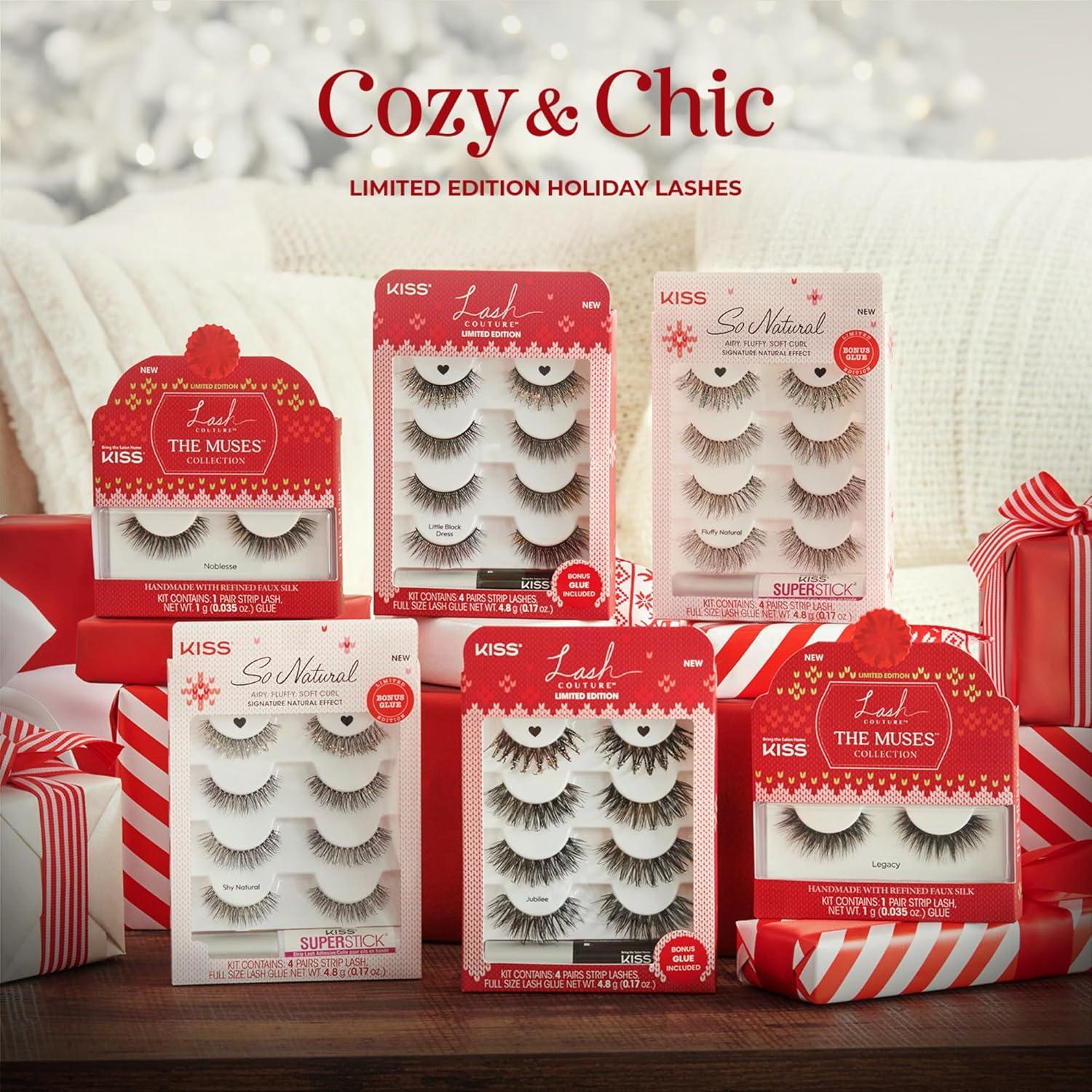 imageKISS Holiday Lash Couture Faux Mink False Eyelashes Little Black Dress 12mm CrueltyFree 3 Pairs 1 Pair with Glitter KISS SuperStick Strip Lash Adhesive Black Net Wt 48g 017 ozJubilee