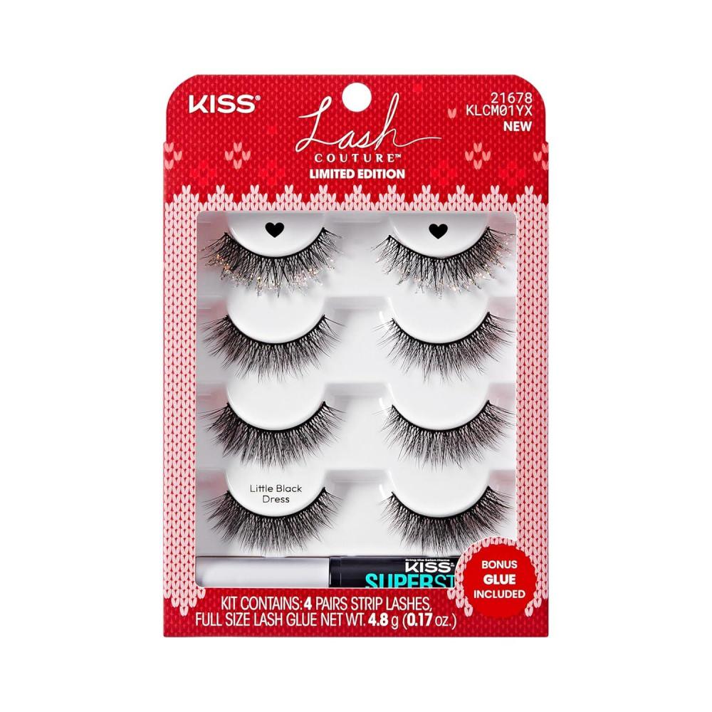 imageKISS Holiday Lash Couture Faux Mink False Eyelashes Little Black Dress 12mm CrueltyFree 3 Pairs 1 Pair with Glitter KISS SuperStick Strip Lash Adhesive Black Net Wt 48g 017 ozLittle Black Dress