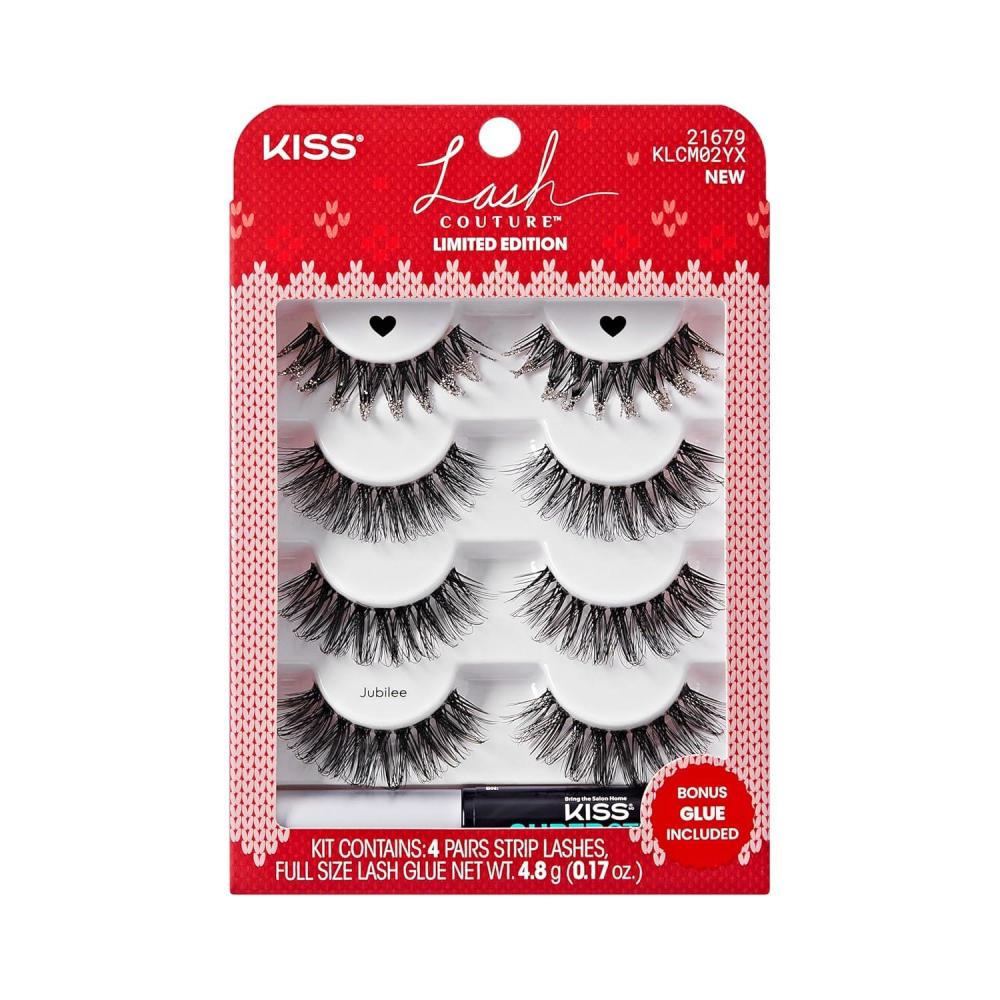 imageKISS Holiday Lash Couture Faux Mink False Eyelashes Little Black Dress 12mm CrueltyFree 3 Pairs 1 Pair with Glitter KISS SuperStick Strip Lash Adhesive Black Net Wt 48g 017 ozJubilee