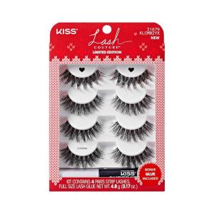 KISS Holiday Lash Couture Faux Mink False Eyelashes, ‘’Little Black Dress’, 12mm, Cruelty-Free, 3 Pairs + 1 Pair with Glitter, KISS SuperStick Strip Lash Adhesive, Black, Net Wt. 4.8g (0.17 oz.)(Jubilee)