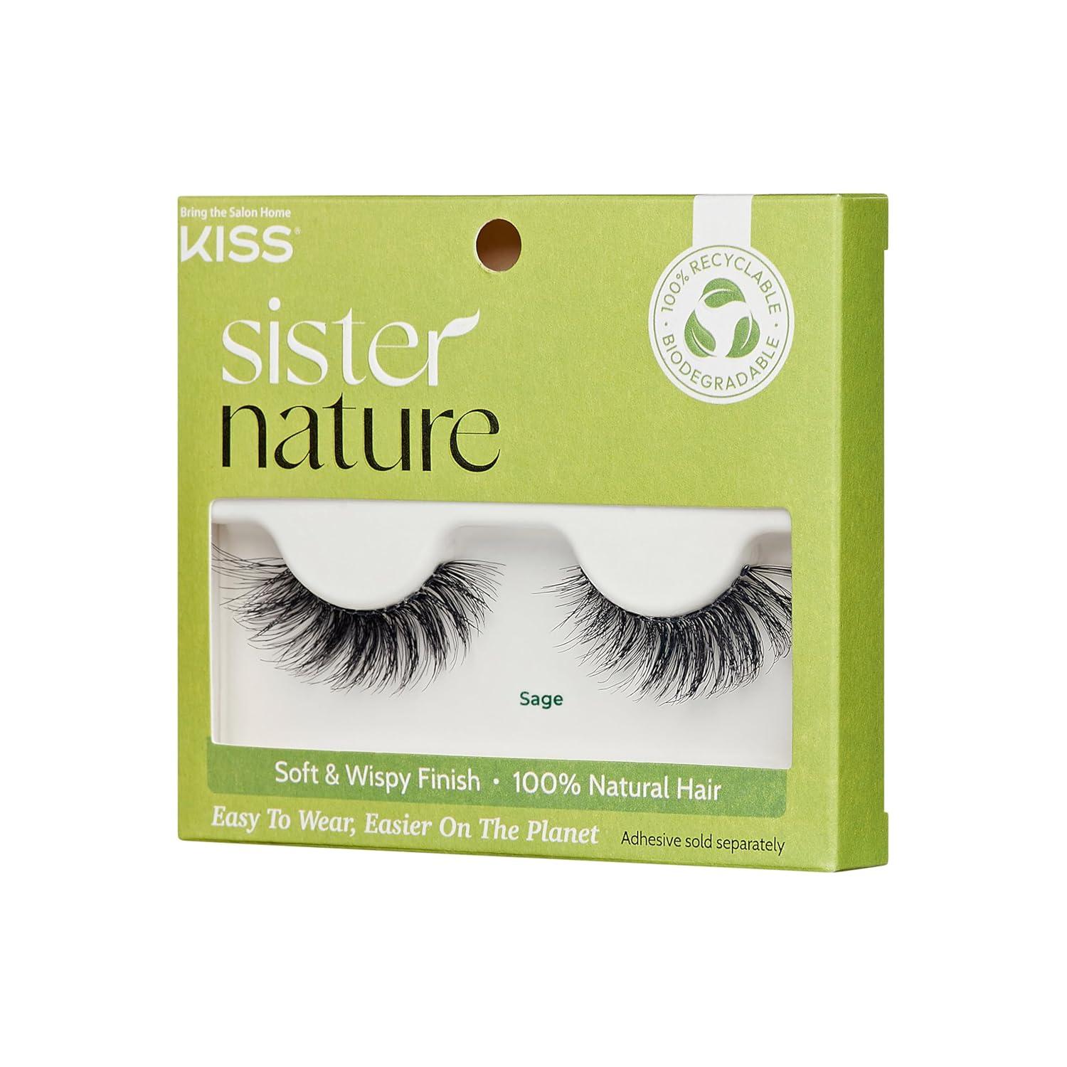 imageKISS Sister Nature False Eyelashes Sage 12 mm Biodegradable amp Recyclable Easy to Apply Reusable Strip Lashes 100 Natural Hair Soft amp Wispy Finish Includes 1 Pair Fake Eyelashes Pack of 21 pair Pack of 2
