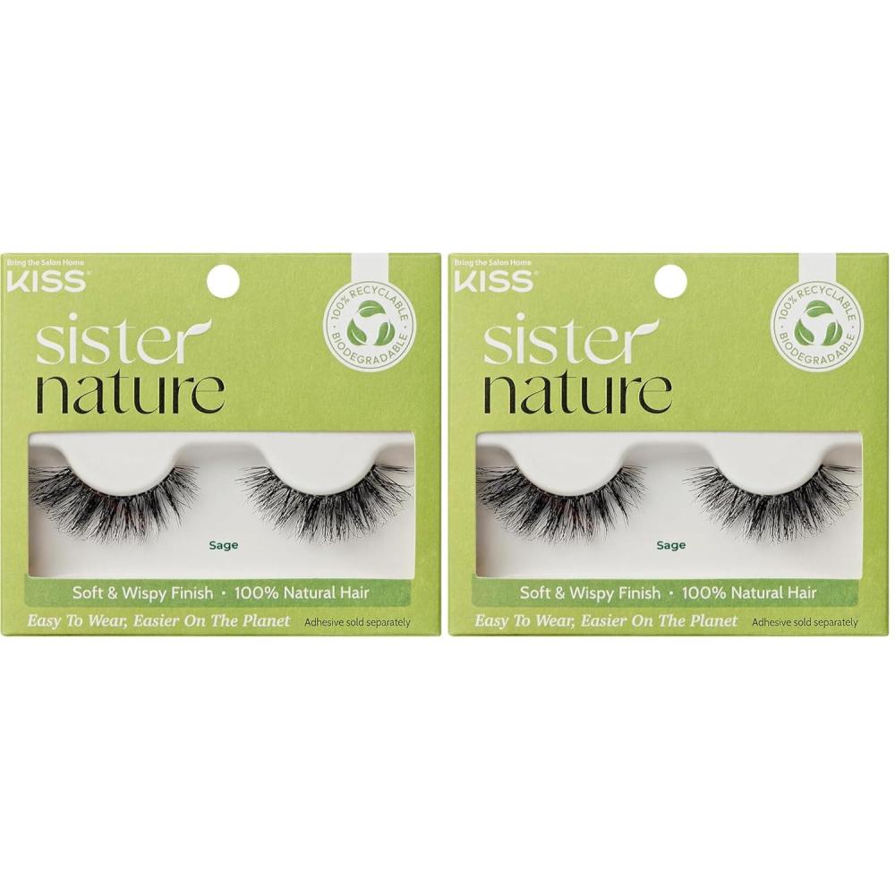 imageKISS Sister Nature False Eyelashes Sage 12 mm Biodegradable amp Recyclable Easy to Apply Reusable Strip Lashes 100 Natural Hair Soft amp Wispy Finish Includes 1 Pair Fake Eyelashes Pack of 21 pair Pack of 2