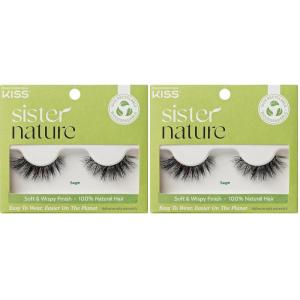 KISS Sister Nature False Eyelashes, ‘Sage’, 12 mm, Biodegradable & Recyclable, Easy to Apply, Reusable Strip Lashes, 100% Natural Hair, Soft & Wispy Finish, Includes 1 Pair Fake Eyelashes (Pack of 2)(1 pair (Pack of 2))