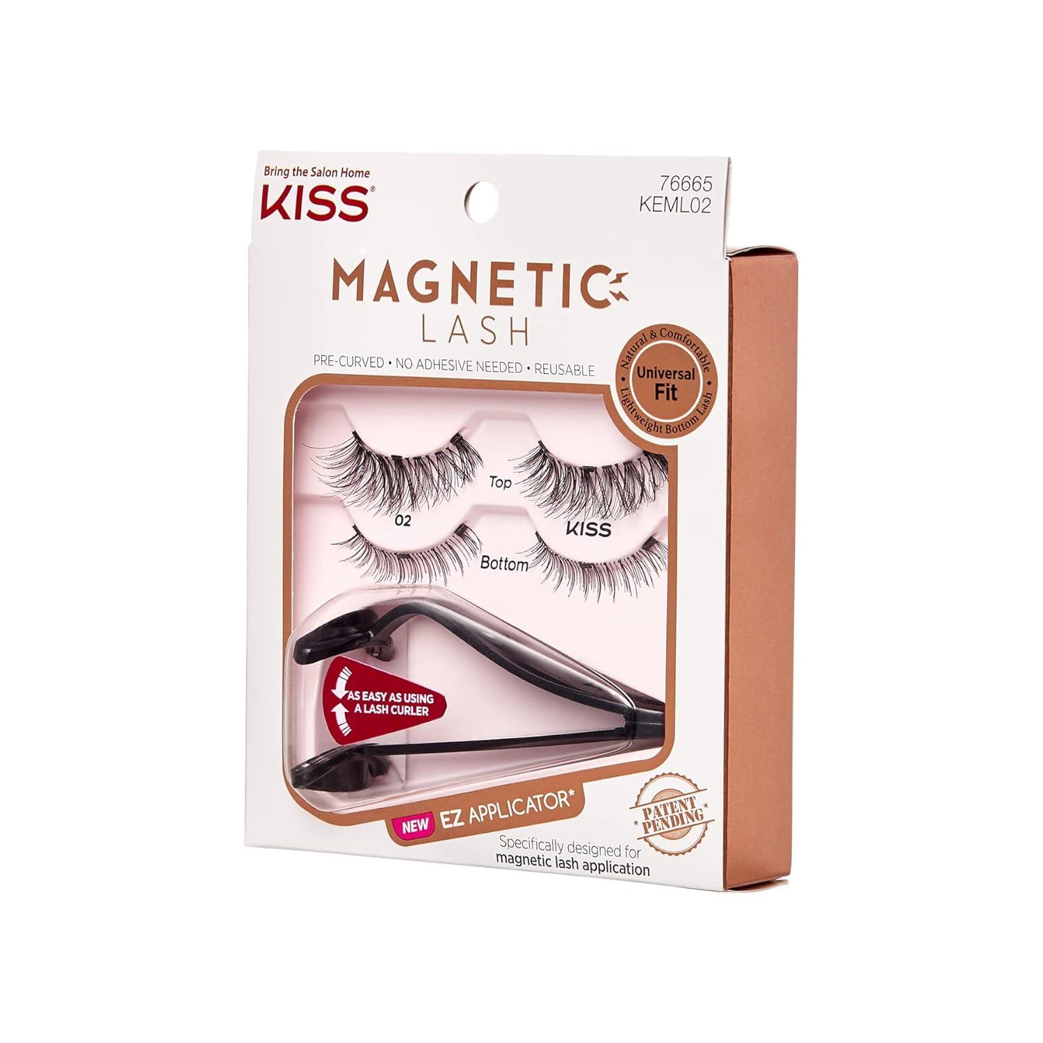 imageKISS Magnetic Lash 02 Synthetic False Eyelashes with Magnets Under and Over Your Upper Lashes No Glue Needed Lightweight Reusable Contact Lens Friendly Cruelty Free with Lash Applicator 1 PairLash 02