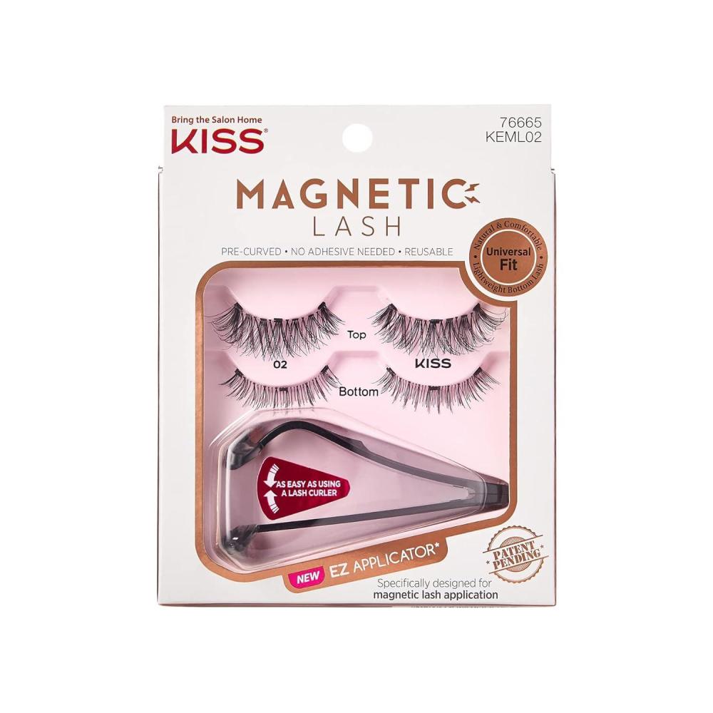 imageKISS Magnetic Lash 02 Synthetic False Eyelashes with Magnets Under and Over Your Upper Lashes No Glue Needed Lightweight Reusable Contact Lens Friendly Cruelty Free with Lash Applicator 1 PairLash 02
