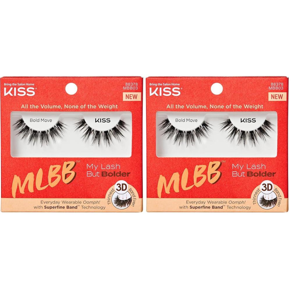imageKISS My Lash But Bolder False Eyelashes Bold Move 12 mm Includes 1 Pair Contact Lens Friendly Easy to Apply Reusable Strip Lashes Glue On Lashes Pack of 2Bold Move