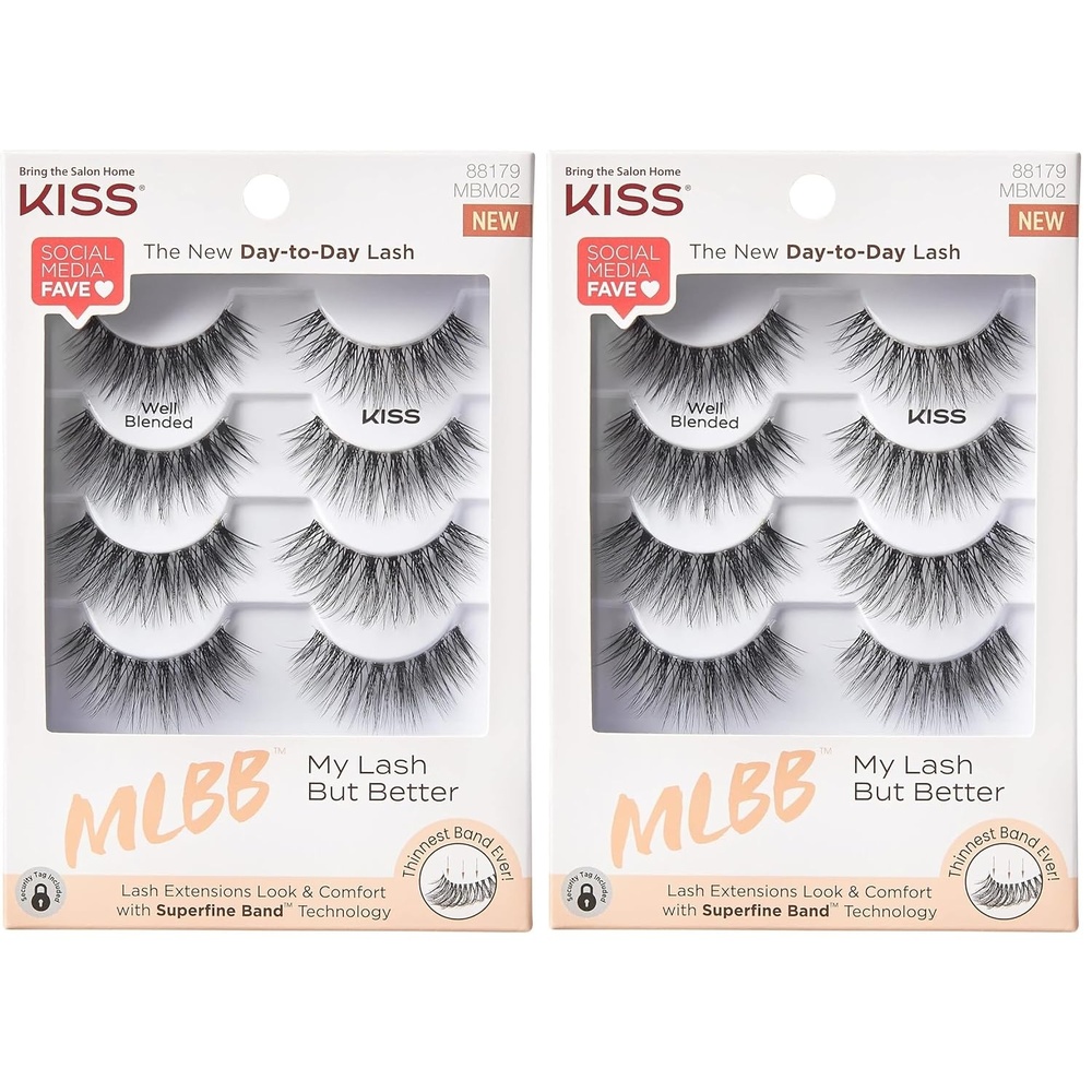 imageKISS My Lash But Better False Eyelashes Well Blended 16 mm Includes 4 Pairs Of Lashes Contact Lens Friendly Easy to Apply Reusable Strip Lashes Pack of 2 BlackMultipack Well Blended