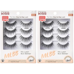 KISS My Lash But Better False Eyelashes, Well Blended’, 16 mm, Includes 4 Pairs Of Lashes, Contact Lens Friendly, Easy to Apply, Reusable Strip Lashes (Pack of 2), Black(Multipack Well Blended)