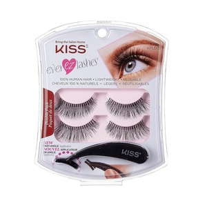 KISS Ever EZ Lashes Double Pack No. 11, Reusable Natural Eyelash Starter Kit, Includes Easy-Angle Applicator and 2 Pairs Human Hair False Eyelashes