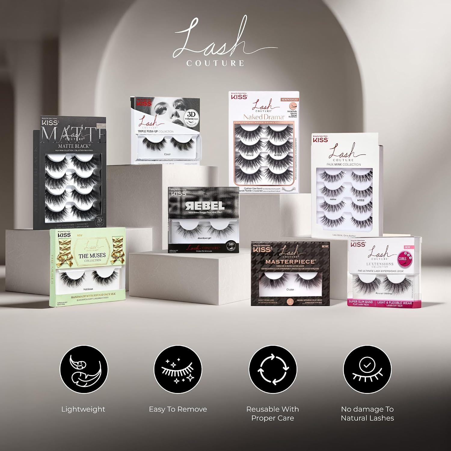 image:imageKiss Lash Couture False Eyelashes Aura 816mm Includes 1 Pair Of Lashes Easy to Apply Reusable Lash Clusters