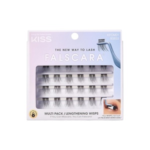 KISS Falscara DIY Eyelash Extension Lengthening Wisps – Featherlight Synthetic Reusable Artificial Eyelashes Multipack of 24 Mini Lash Clusters for that Authentic Eyelash Extension Look