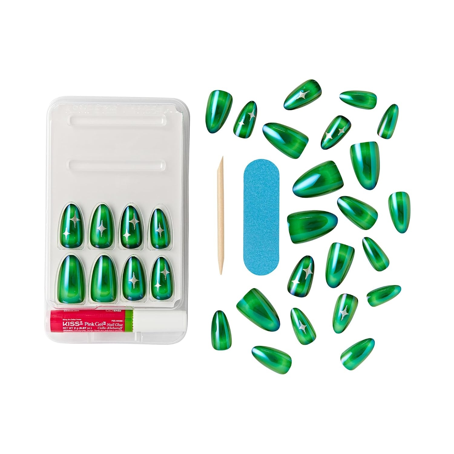 image:imageWICKED X KISS Press On Nails Almond Im Not Afraid Green Medium Waterproof Chip Proof Smudge Proof 28 Fake Nails Pink Gel Nail Glue 2g Mini Nail File amp Manicure StickIm Not Afraid