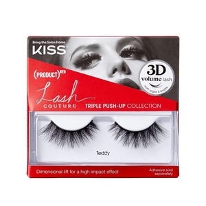 KISS (PRODUCT) RED Lash Couture Triple Push Up Collection ‘Teddy’, 3D Volume Reusable False Eyelashes with Triple Design Technology, Multi-Angles & Lengths, Contact Lens Friendly, 1 Pair